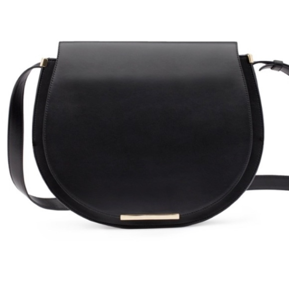 Black Cuyana Leather Saddle Purse Crossbody Bag